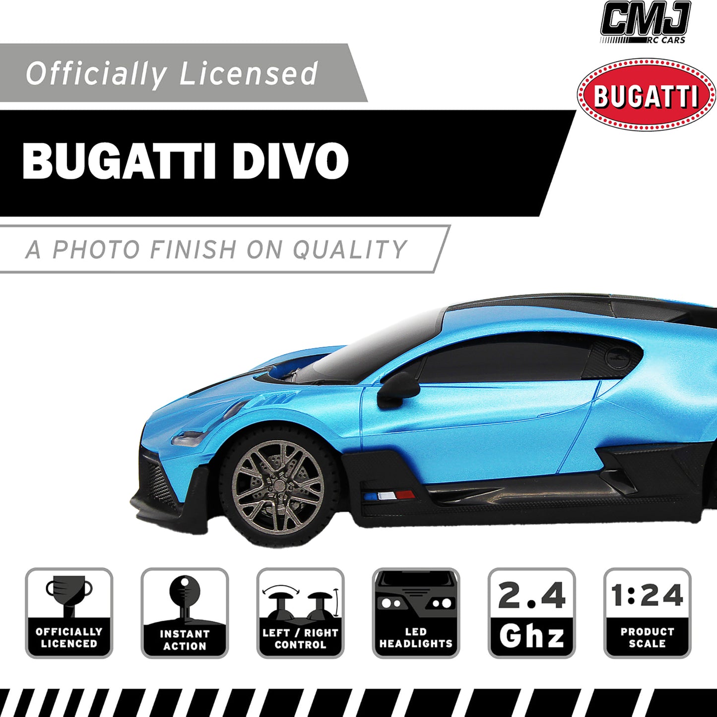 CMJ RC Cars Bugatti Divo Remote Control Vehicle - Blue - 1:24 Scale - 2.4GHz