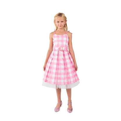 MATTEL BARBIE THE MOVIE BARBIE GINGHAM CHILD PREMIUM DRESS UP - SIZE 5/6