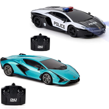 CMJ RC Lamborghini Twin Pack - Sián & Aventador Police - 1:24 Scale Remote Control Cars