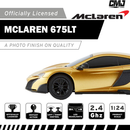 CMJ RC Cars: McLaren 675LT - Gold - 1:24 Scale, 2.4GHz, Remote Control Sports Car with LED Headlights