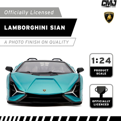 CMJ RC Cars Lamborghini Sián FKP 37 - Blue - 1:24 Scale Radio Control Vehicle with LED Headlights