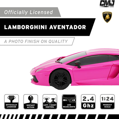 CMJ RC Cars Radio Control Lamborghini LP700-4 - Pink - 1:24 Scale with 2.4GHz and LED Headlights