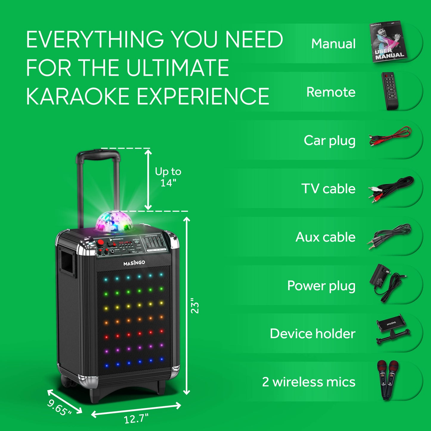 Masingo Soprano X1 Black Portable Karaoke Machine