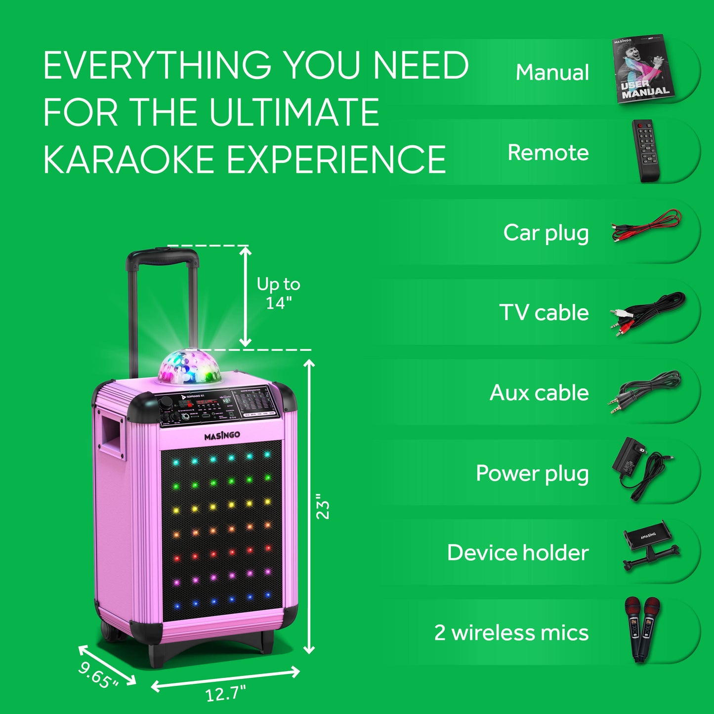 Masingo Soprano X1 Portable Karaoke Machine in Pink