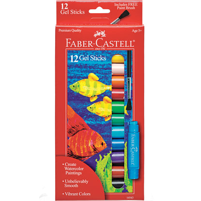 Faber-Castell Watercolor Gel Sticks Set - 12 Colors with Brush