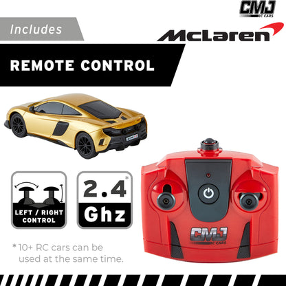 CMJ RC Cars: McLaren 675LT - Gold - 1:24 Scale, 2.4GHz, Remote Control Sports Car with LED Headlights