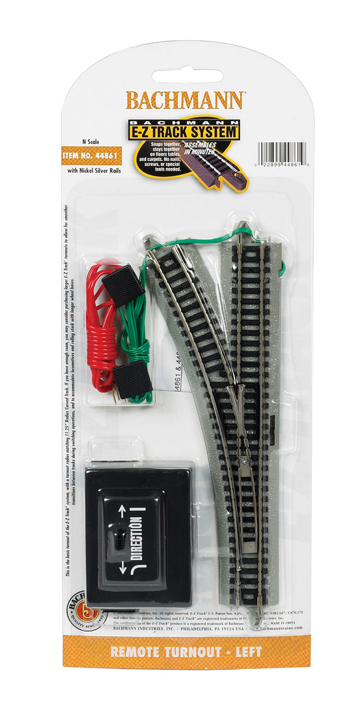 Bachmann Trains - HO Scale Snap-Fit E-Z Track Remote Turnout - Left, Steel Alloy Rail with Black Roadbed