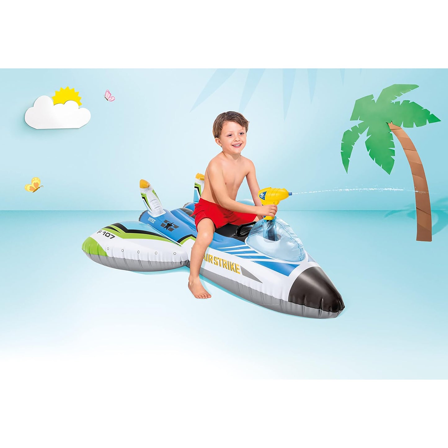 Intex Plane Ride-On Pool Float with Water Gun, Red/Blue