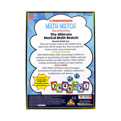 Scholastic Math Match Dice and Card Game - Educational Fun for Ages 6+