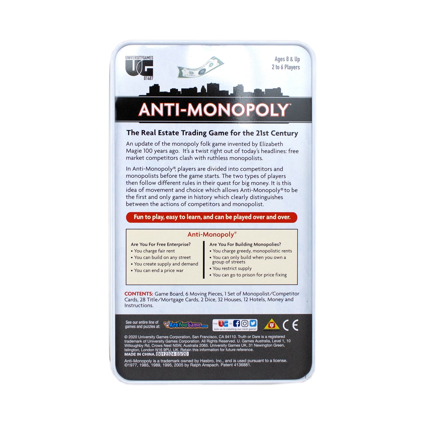 Anti-Monopoly Game Travel Edition Tin