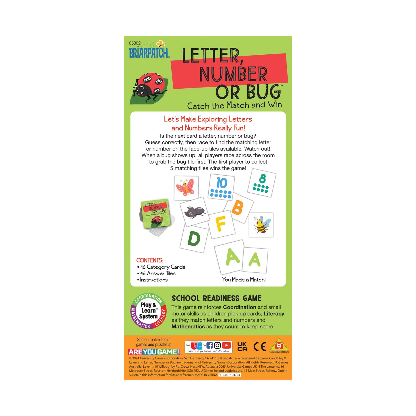 Briarpatch Letter, Number or Bug - Preschool Matching Game