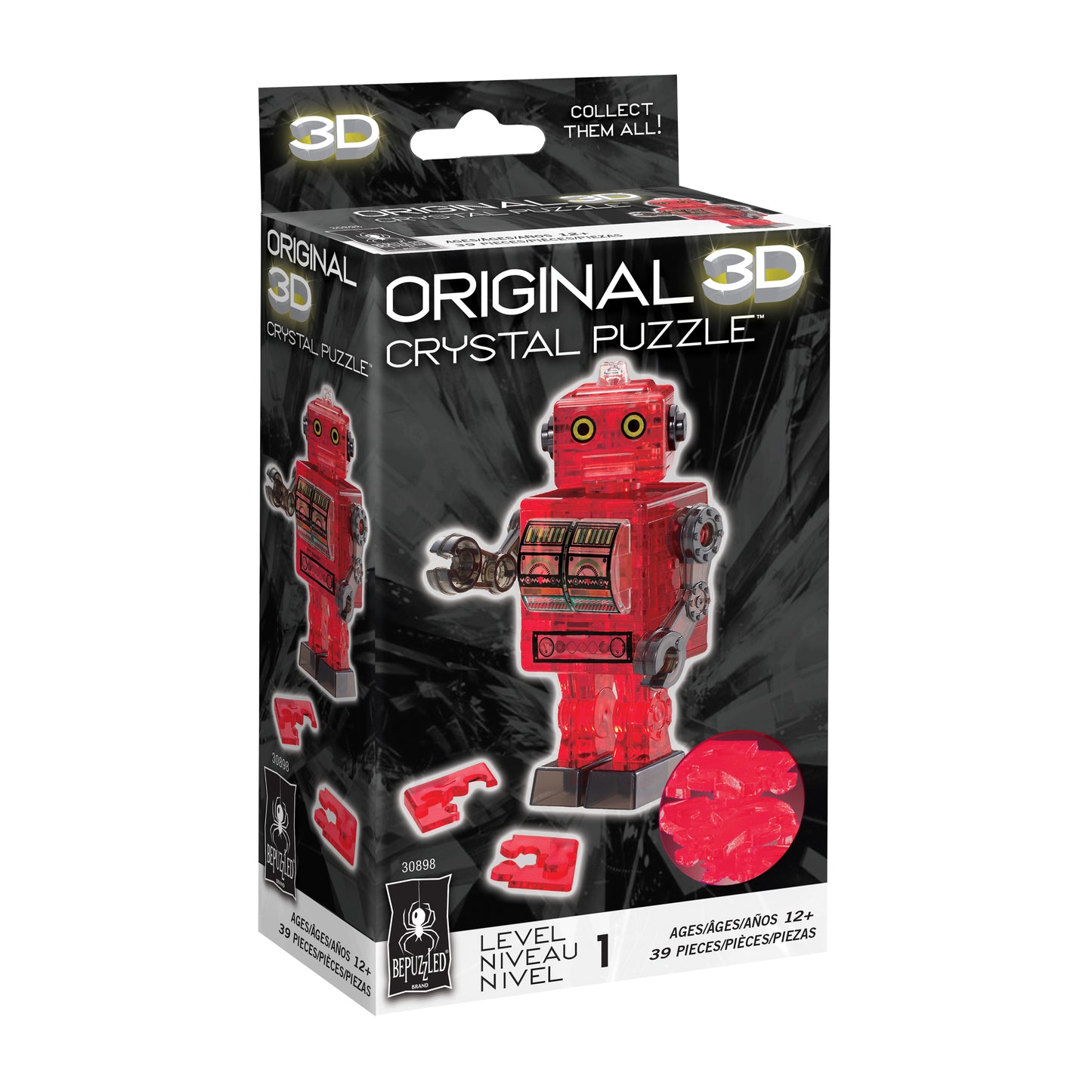 Retro Red Tin Robot 3D Crystal Puzzle - 39 Pcs