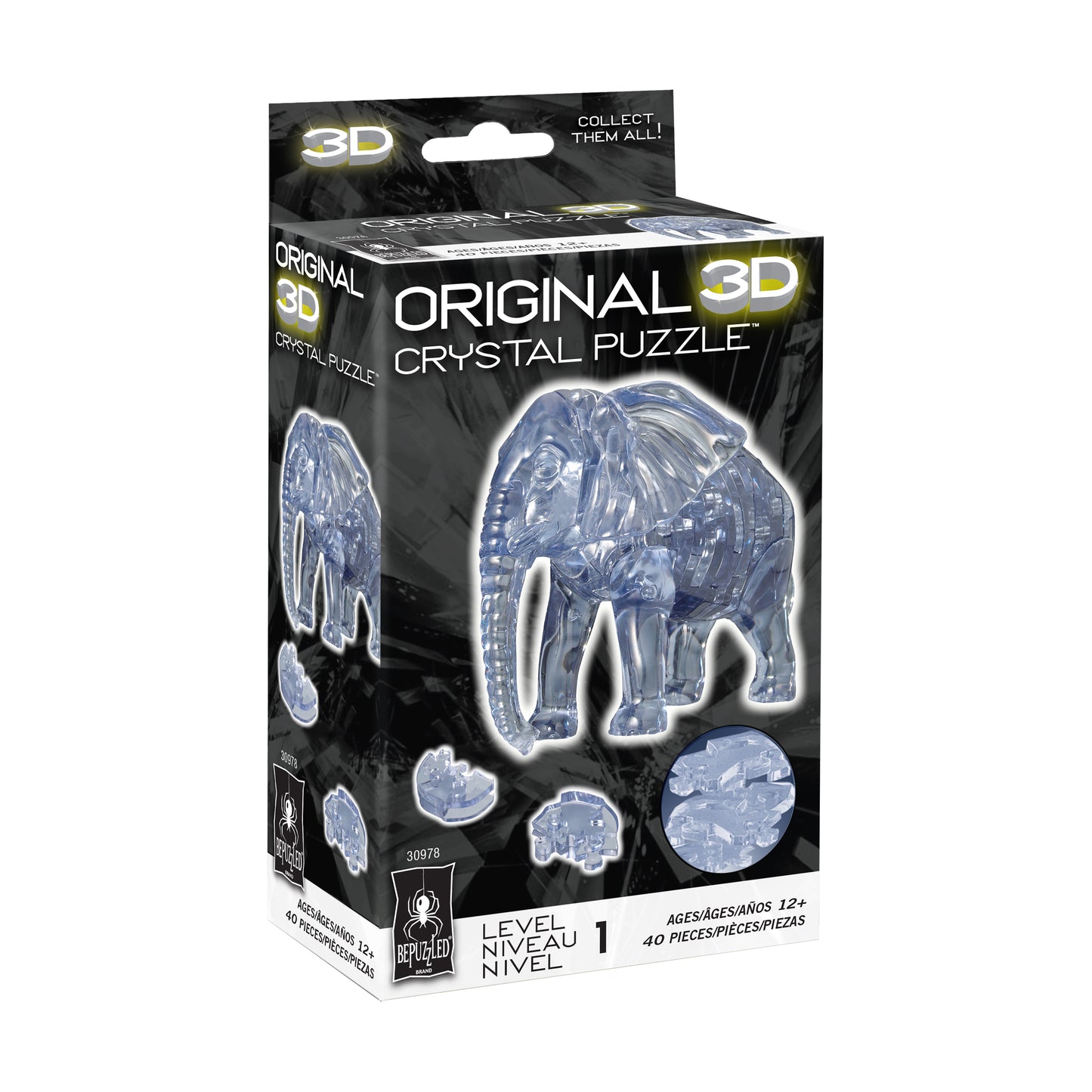 BePuzzled Blue 3D Crystal Elephant Puzzle, 40 Pieces