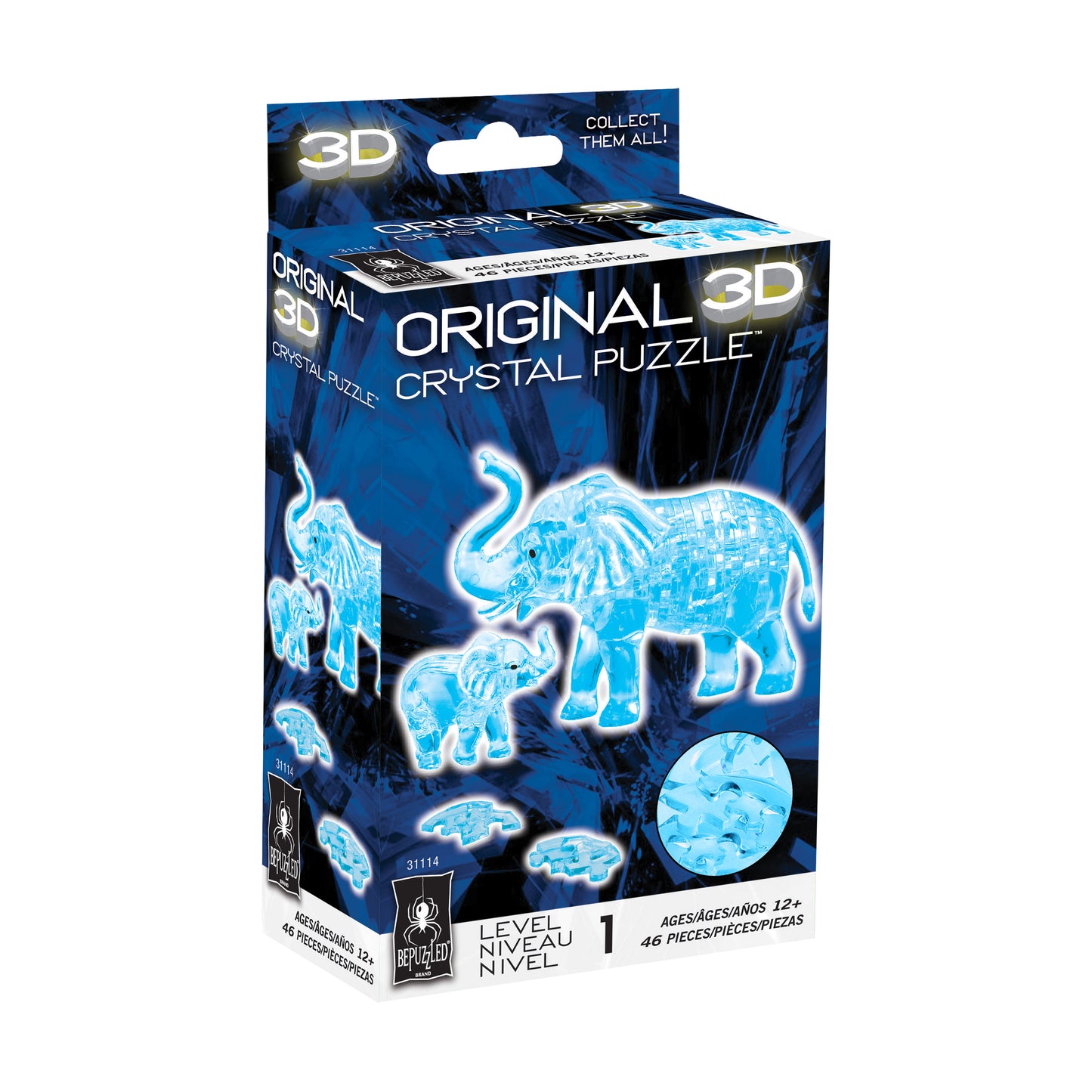 Elephant & Baby Blue 3D Crystal Puzzle - 46 Pcs