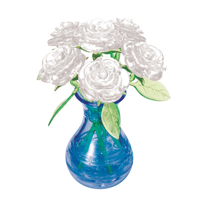 3D Crystal Puzzle - Eloquent White Roses in a Vase, 47 Pieces