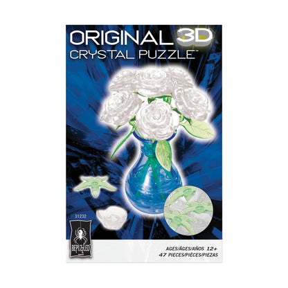 3D Crystal Puzzle - Eloquent White Roses in a Vase, 47 Pieces