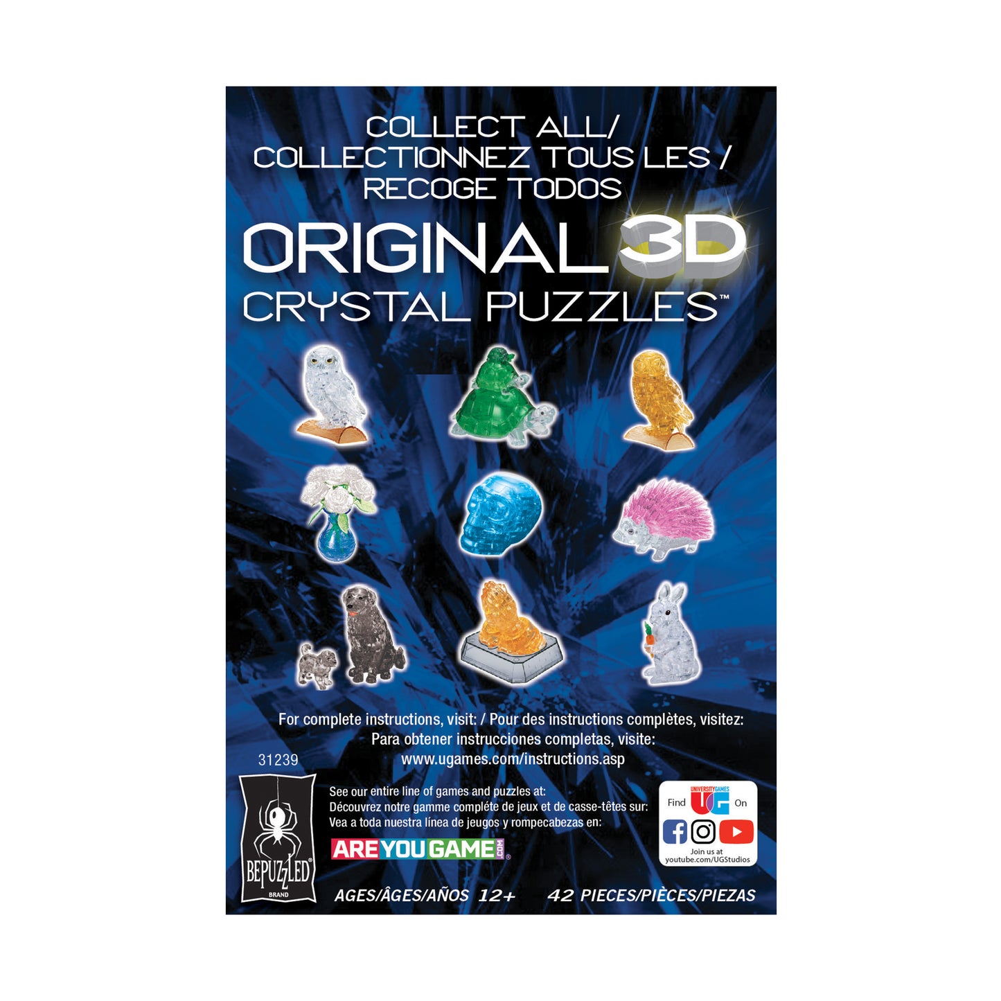 Mystical Blue Owl 3D Crystal Puzzle - 42 Piece Set