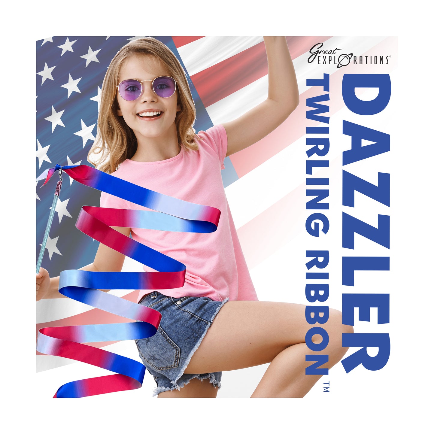 Patriotic USA Dazzler Twirling Ribbon with Glitter Wand