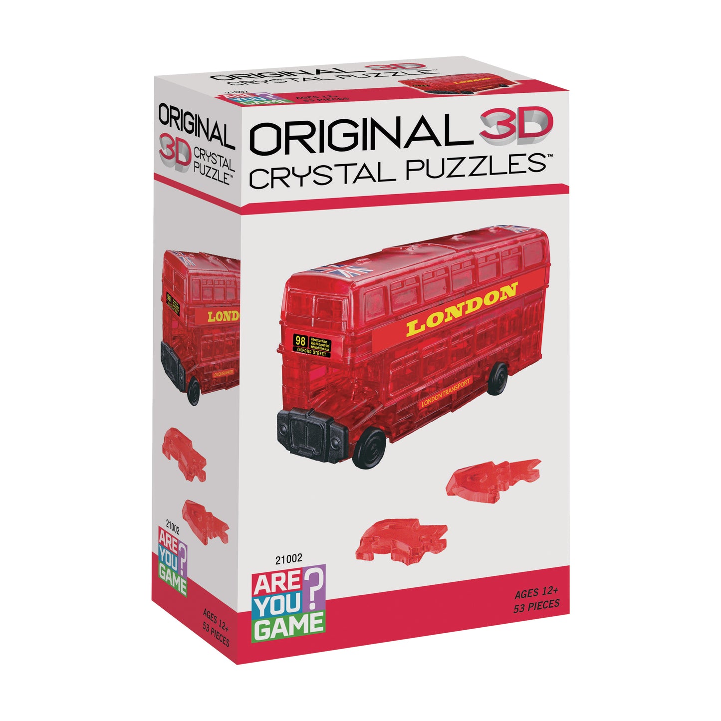 Charming London Bus 3D Crystal Puzzle - Radiant Red, 53 Pieces