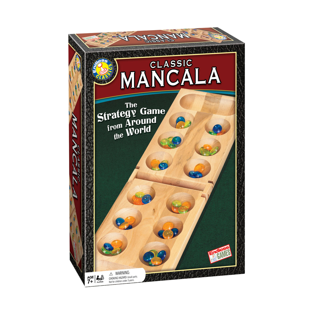 Regal Games Classic Mancala Foldable Wooden Board Game with Glass Stones