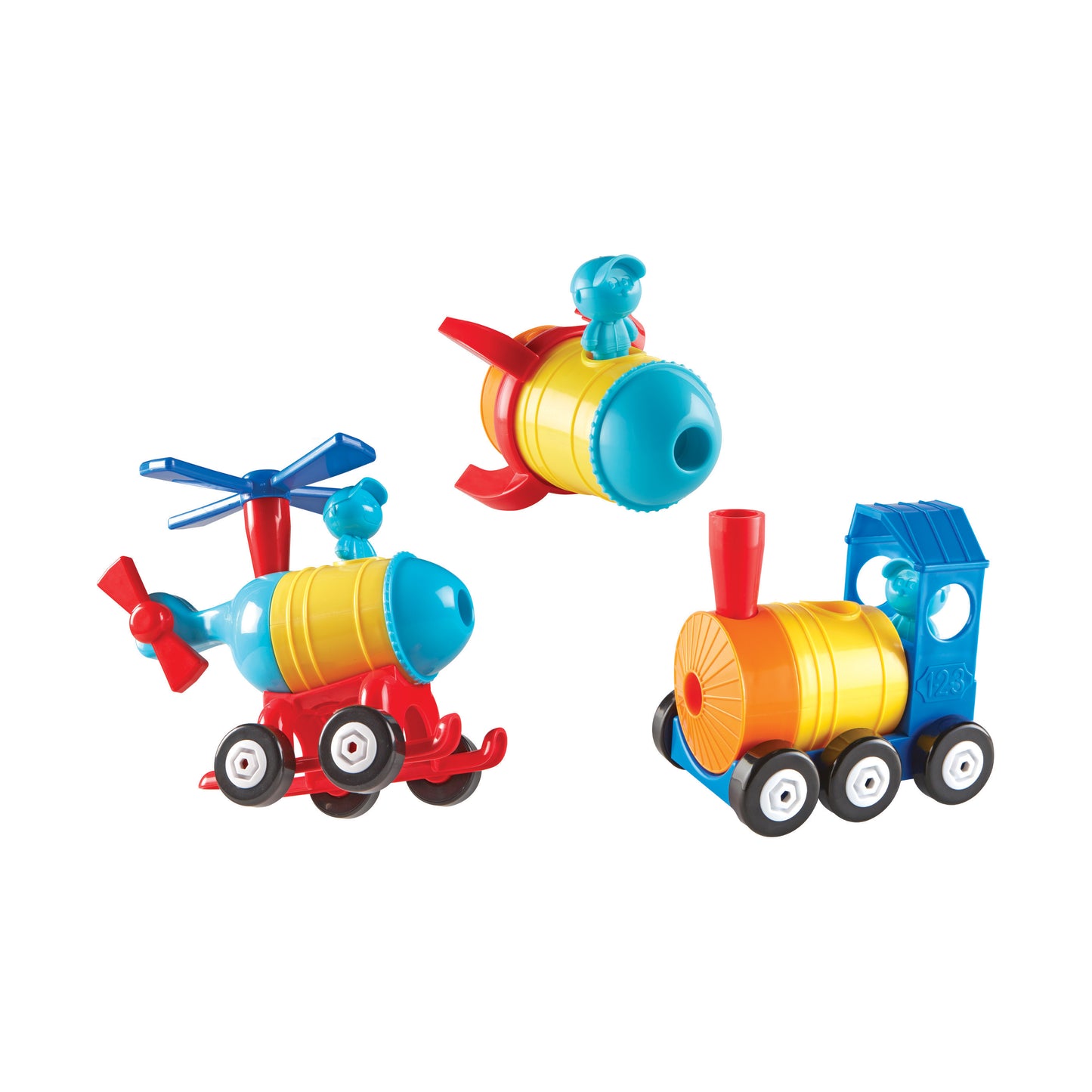 1-2-3 Build It! Rocket-Train-Helicopter - Creative Toddler Play Set