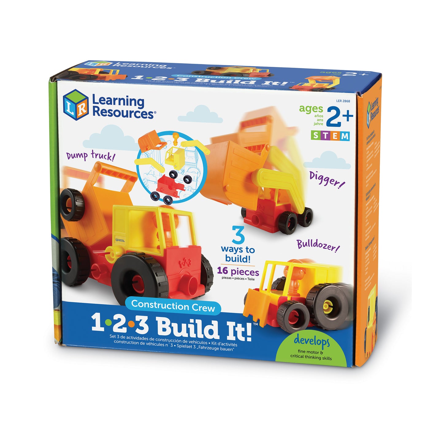 1-2-3 Build It! Construction Crew 16-Piece Playset - Durable Snap-Together Construction Toys