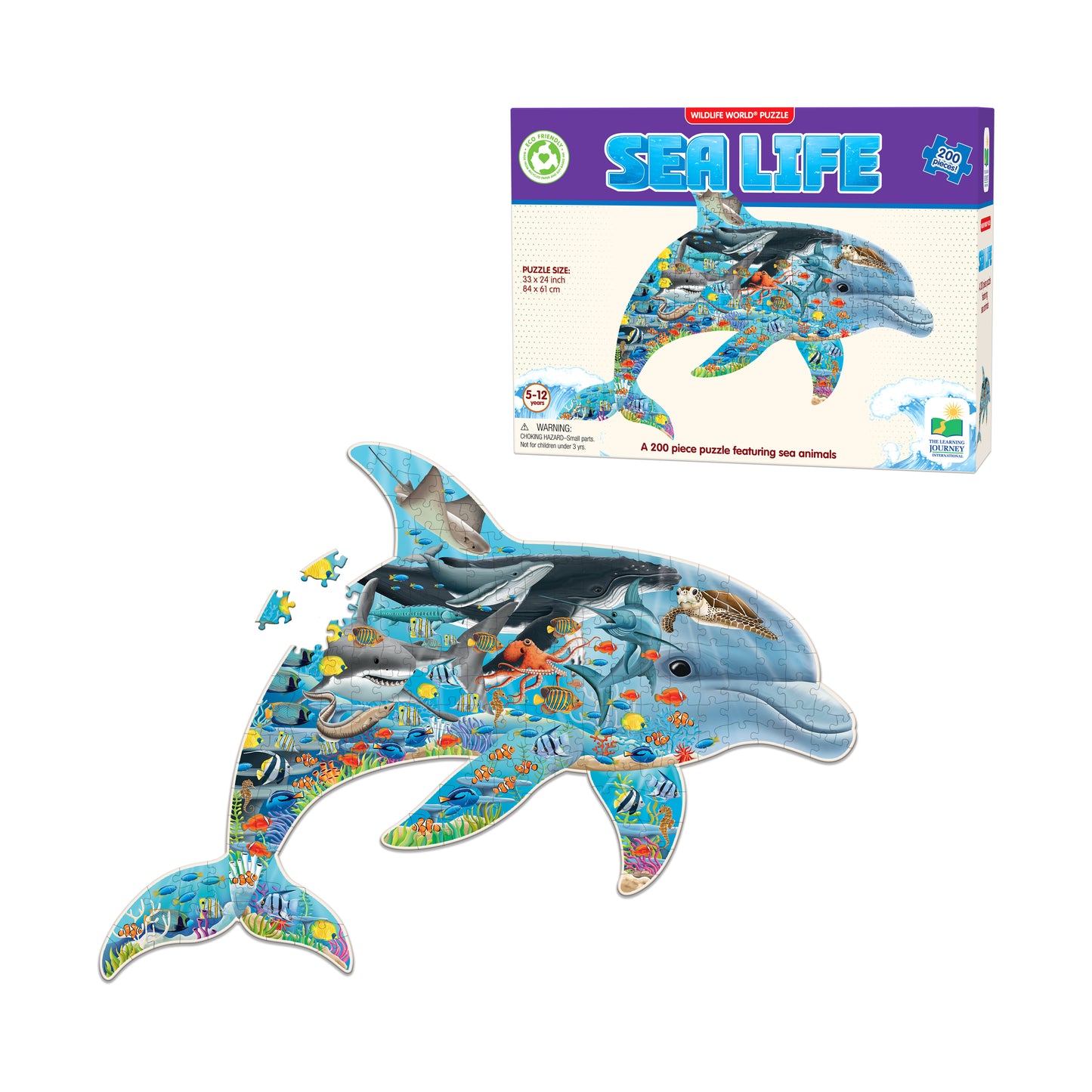 Wildlife World Dolphin-Shaped Sea Life Puzzle - 200 pc