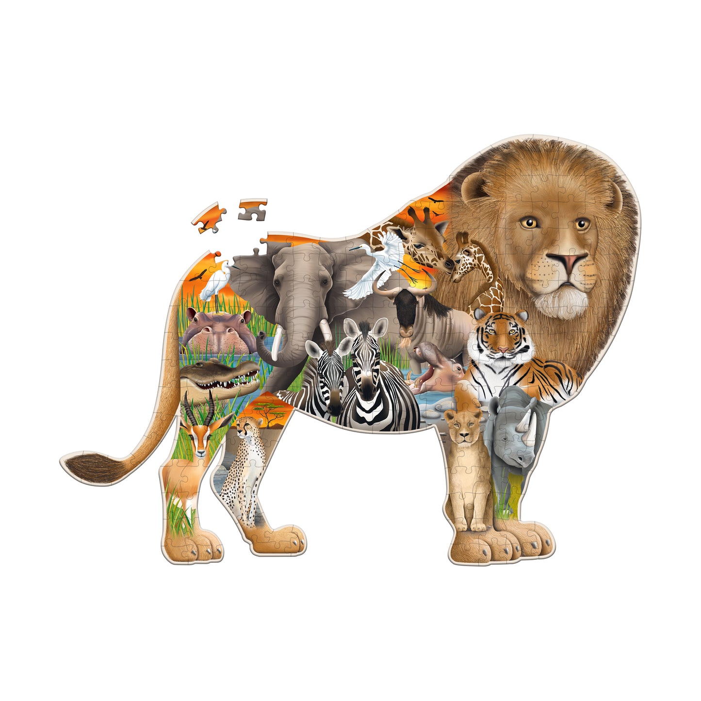 Wildlife World Safari Lion Shaped Jigsaw Puzzle - 200 pcs