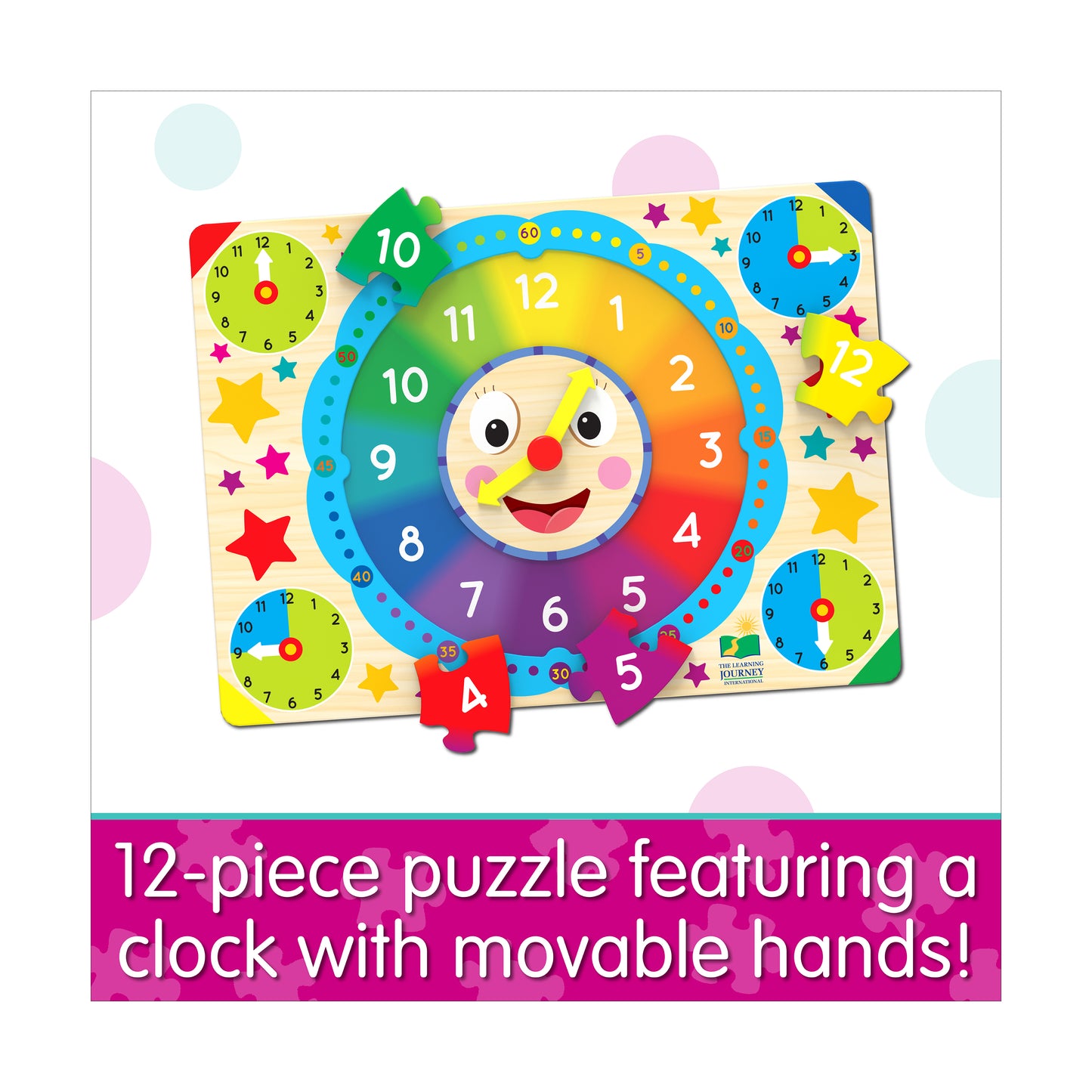 Colorful Time-Telling Lift & Learn Clock Puzzle - 12 pc