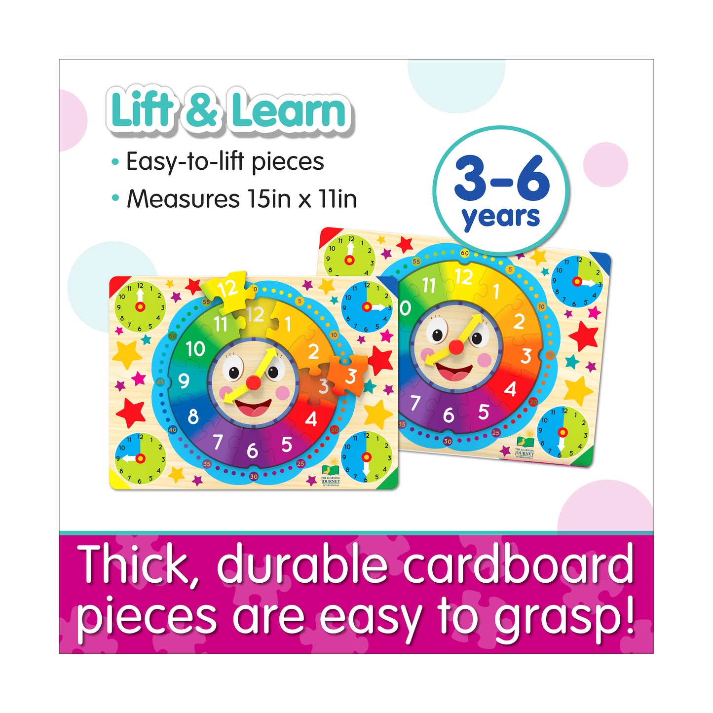 Colorful Time-Telling Lift & Learn Clock Puzzle - 12 pc