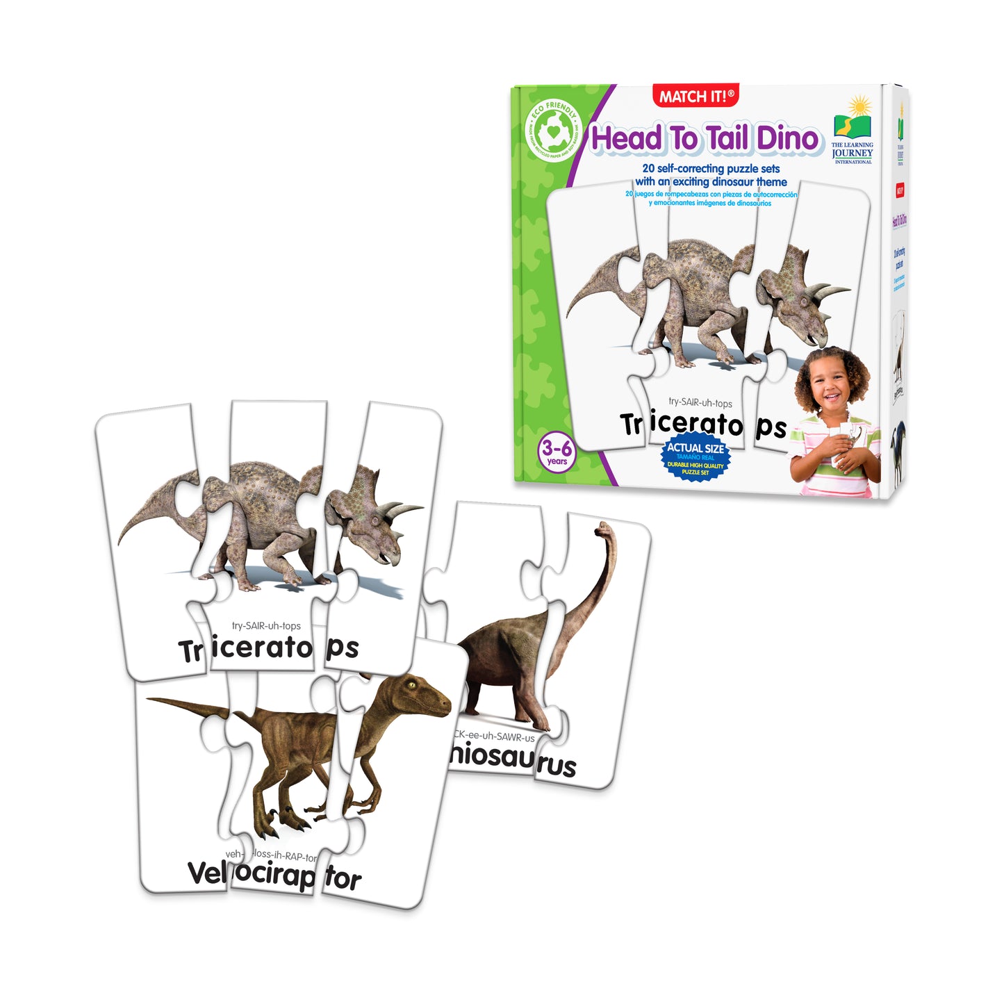 Match It! Jurassic Journey 20 pc Head to Tail Dinosaur Puzzle