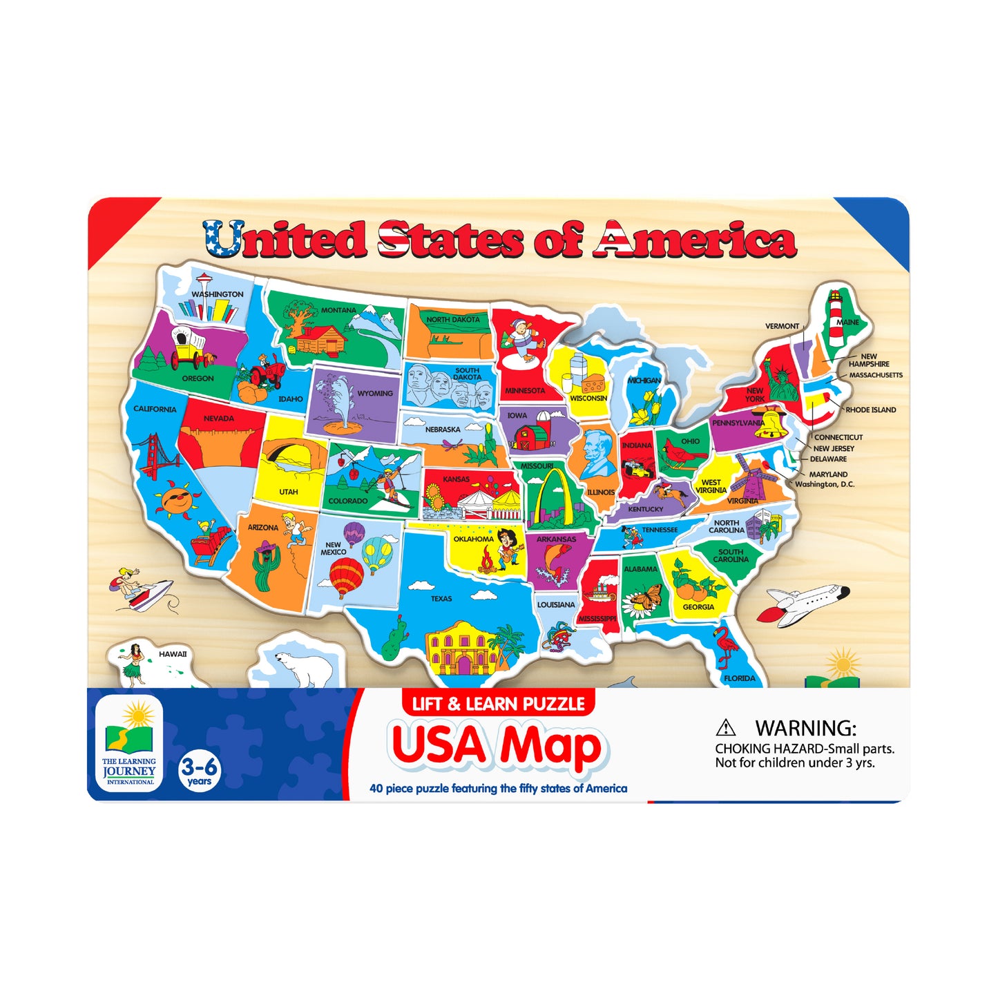 Lift & Learn USA Map Wooden Puzzle - 40 pc