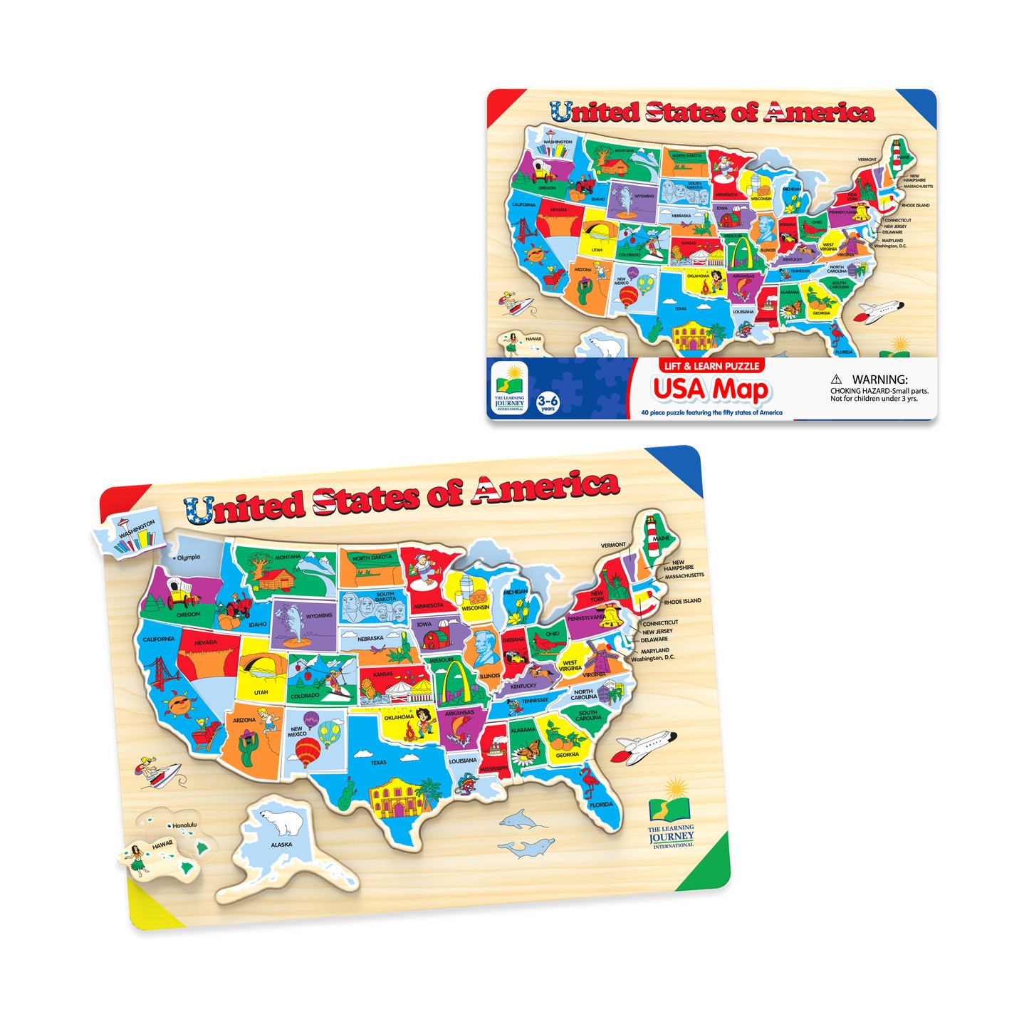 Lift & Learn USA Map Wooden Puzzle - 40 pc