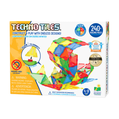 Techno Tiles Geometric Snap & Build Set - Primary Colors, 240+ Pieces