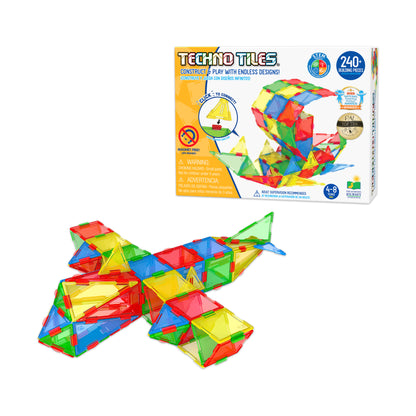 Techno Tiles Geometric Snap & Build Set - Primary Colors, 240+ Pieces