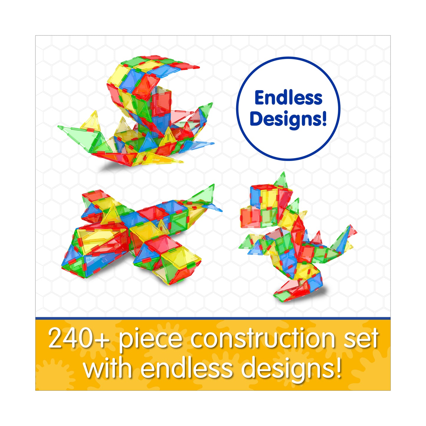 Techno Tiles Geometric Snap & Build Set - Primary Colors, 240+ Pieces