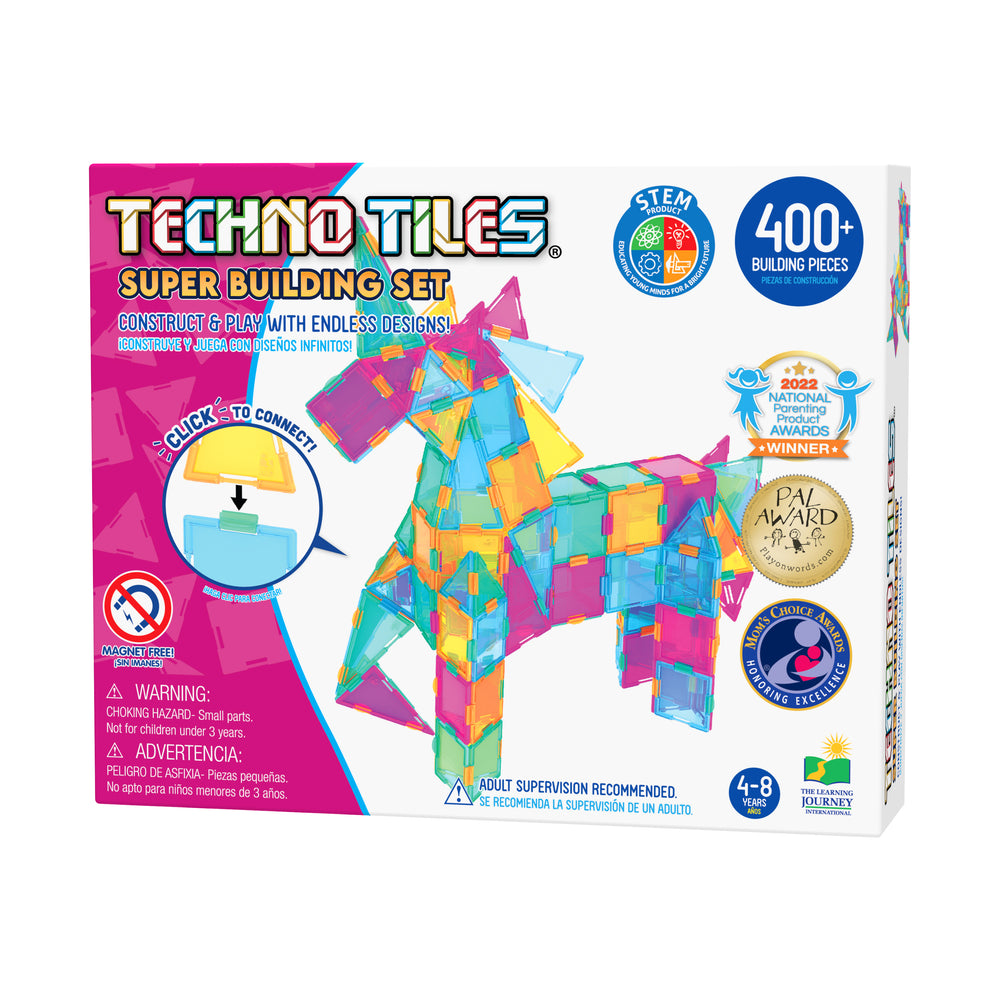 Techno Tiles Super Building Set - Pastel 400+ Pieces Pastel - Brain Boosting Builder