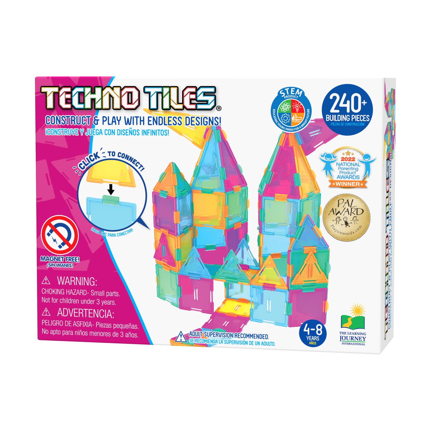 Techno Tiles Geometric Snap & Build Pastel Set - 240+ Pieces