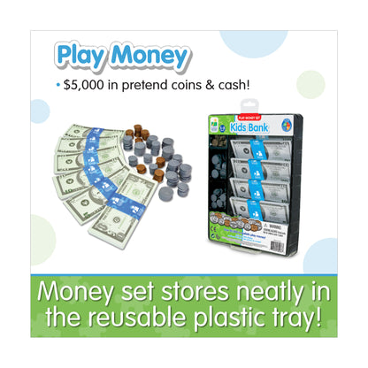 Kids Bank Ultimate Play Money Set - Realistic Toy Cash and Coins