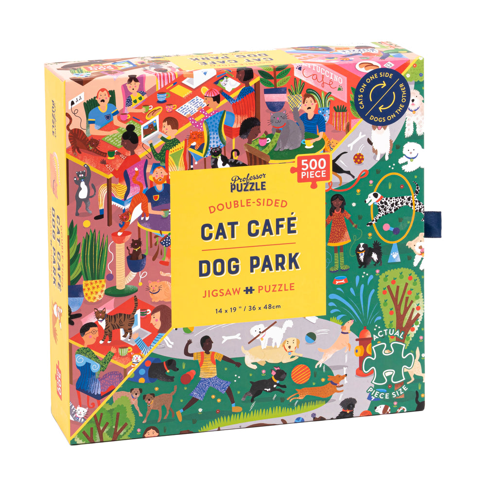 Furry Friends Fiesta Double-Sided Cat Cafe & Dog Park Jigsaw Puzzle - 500 pc