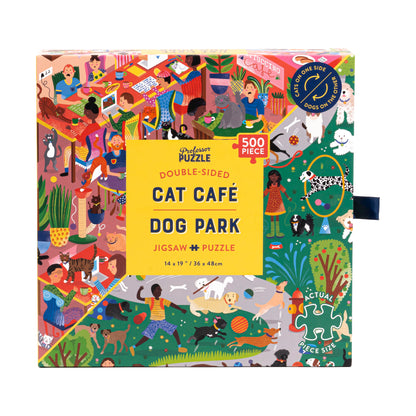 Furry Friends Fiesta Double-Sided Cat Cafe & Dog Park Jigsaw Puzzle - 500 pc